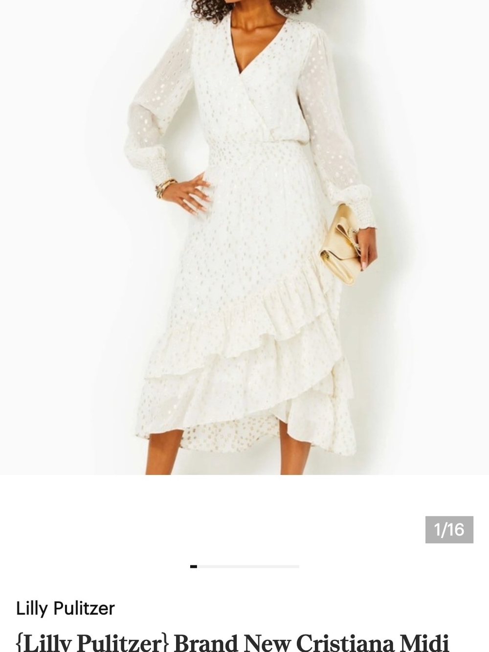 Lilly Pulitzer Ivory Metallic Dot Ruffle Wrap Midi Dress